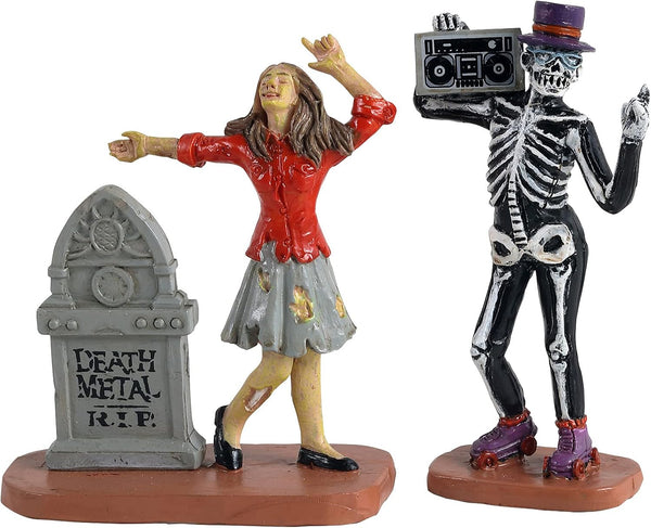 Lemax Spooky Town Undead Groove - Set of 2 Skeleton Halloween Figurines, Red