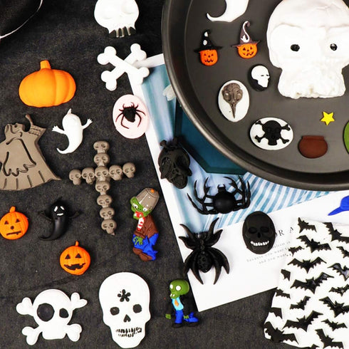 5 Pcs Halloween Cupcake Fondant Molds, Silicone Skull Spider Bat Ghost Molds for Cake Decorating, Chocolate Candy