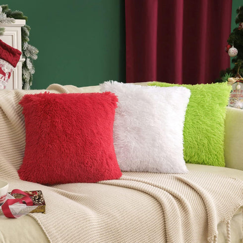 MIULEE 18x18 Inch Pack of 2 Luxury Faux Fur Throw Pillow Cover, Plush Cushion Cover Shell for Sofa, Bedroom, Car, Green