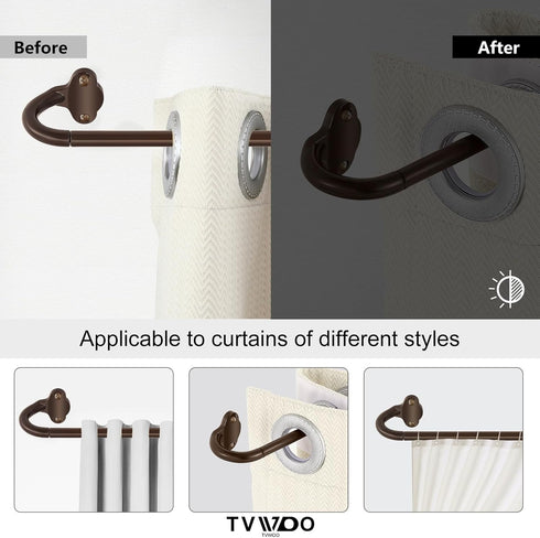 Bronze Wrap Around Curtain Rods 48 to 84 Inch, 5/8 Inch Adjustable Blackout Rod with Brackets, Room Darkening, Brown