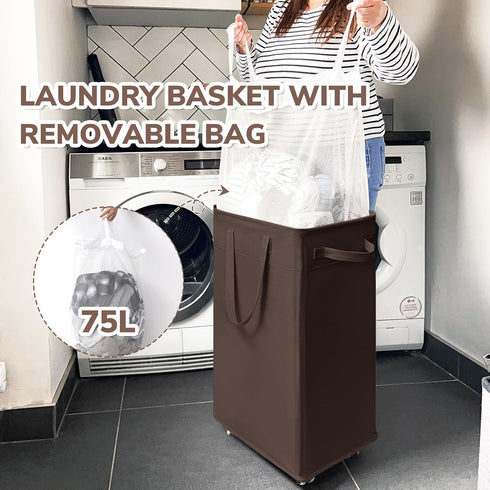 75L CHICVITA Rolling Laundry Hamper with Wheels, Clothes Hampers for Laundry and Removable Wash Bag, Large Laundry