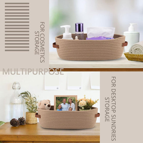 Boho Decor Storage Basket, Woven Decorative Basket for Organizing Countertop and Toilet Paper with Handle