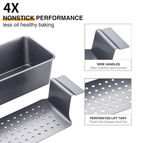 HONGBAKE 9 x 5 Inches Meatloaf Pan with Drain Tray, Nonstick Insert for Baking, Grey Meat Loaf