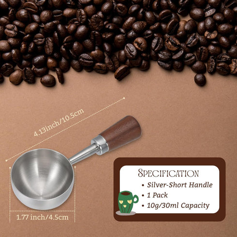 Dazzleimart 10g/30ml 304 Vintage Coffee Scoop Capacity Retro Stainless Steel Coffee Measuring Spoon Walnut Wooden