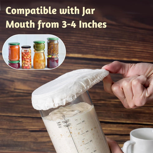 5pcs 1 3-4 Inch Sourdough Jar Cover, Reusable Covers for Sourdough Starter Container & Elastic Band, Cotton Sourdough