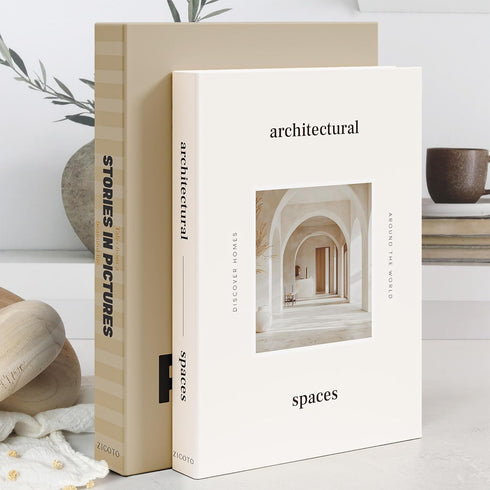 Set 2 Beautiful Decorative Books - of Boxes Enhance Your Coffee Table, Bookshelf or Mantel Decor - Aesthetic Fake/Faux