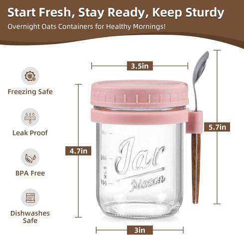4 Pack 16 oz LANDNEOO Overnight Oats Containers with Lids and Spoons, Glass Mason Jars with Airtight Lids, Overnight