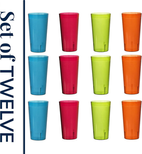 US Acrylic Café Plastic Reusable Tumblers, Set of 12, 32-ounce Iced-Tea Cups, BPA-free