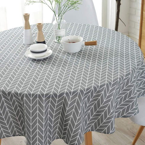 Table Cloth - Round Stripe Table Cover Nordic Twill Floral Washable Dining Decorative for Holiday Home Christmas Party