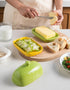 Sweejar Ceramic Butter Dish with Lid, Porcelain Butter Keeper for East/West Coast Butter, 7.1*3.7 inches