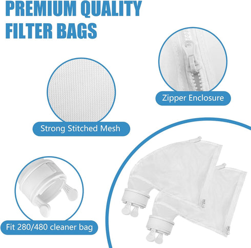 280, 480 K13 K16-2 Pack Pool Spa Zipper Bag Replacement for Zodiac Polaris Pool Cleaner Zippered All Purpose