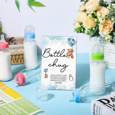 12 1 Roowest Bottle Chug Baby Shower Game Favors Pcs Baby Shower Bottles Favor with Wooden Sign for Gender Reveal Party