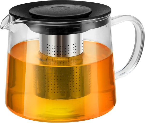 Glass Teapot 34oz/1000ml with Removable Stainless Steel Infuser, Stovetop Safe for Loose and Blooming Leaf Tea