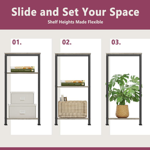 3 -Tier End Table, Tall Nightstand for Small Spaces, Tall Side Table with Storage Shelves, Telephone Table, Small Entry