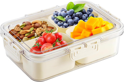 Divided Serving Tray with Lid and Handle, Snackle Box Container with 4 Compartments, Clear Serving Platters and Trays,