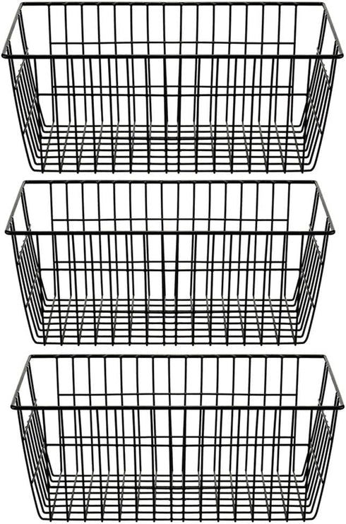 SANNO Set of 3 Freezer Baskets - Wire Storage Bins for Home, Office, Bathroom, Pantry Organization, Black