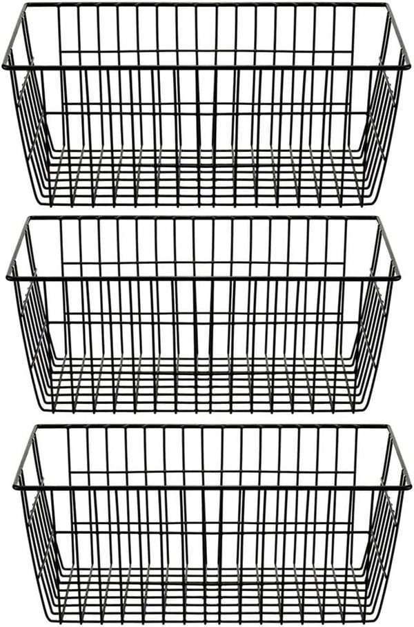SANNO Set of 3 Freezer Baskets - Wire Storage Bins for Home, Office, Bathroom, Pantry Organization, Black