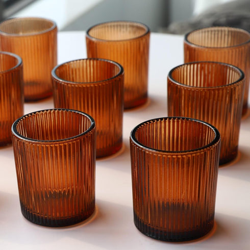 24pcs VOHO Votive Candle Holders Bulk Wedding Centerpieces for Tables, Amber Tea Lights Candle Holder for Home/Fall