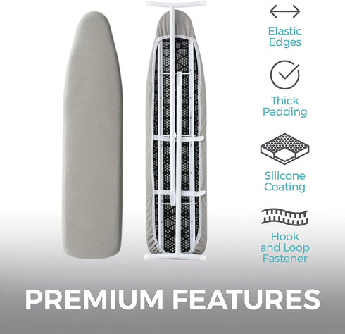 HOME GENIE Ironing Board Cover, Silicone Coating, Full Size Scorch Resistant Padding, Heavy Duty Silver Covers