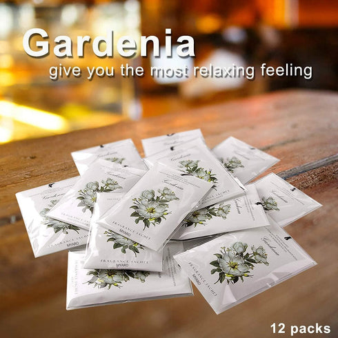 MYARO 12 Packs Gardenia Scented Sachets for Drawer and Closet, Long-Lasting Home Fragrance Sachet
