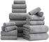 18 Pcs Gray Woven Family Towels Set-6 Bath Sheets,6 Hand Towels,6 Washcloths