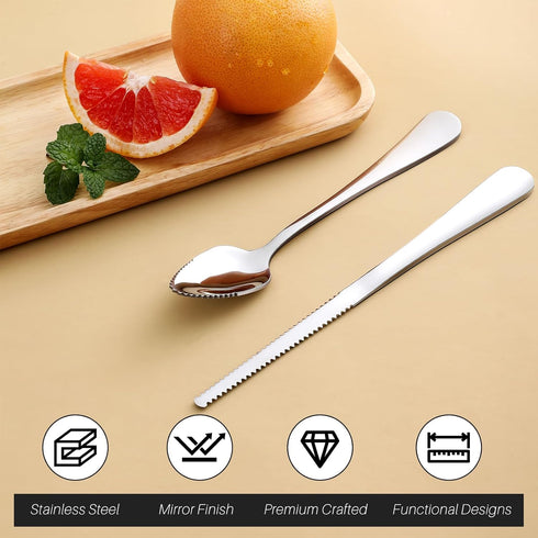 Hiware 4-piece Grapefruit Spoons and Knife, 18/8 Stainless Steel