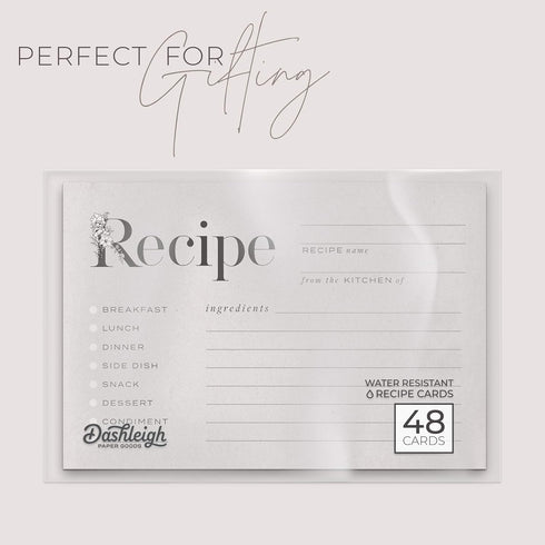 Rustic Vintage Floral Recipe Cards: 48 Cards, 4x6 inches, Beige-Grey, Water-Resistant and Double-Sided