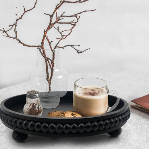 Hodeframe 12in Countertop Coffee Table Tray : Decorative Tray Ottoman Black Round Wood for Coffee Table Decor,Candle