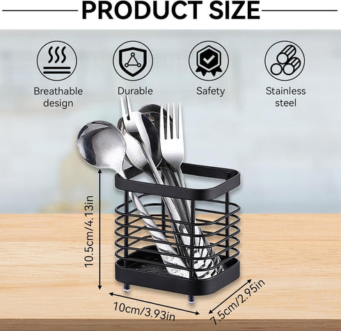 Stainless Steel Utensil Drying Rack, Silverware Drying Basket Basket Draining Basket Kitchen Dish Drainer Dish Drying Rack(S-Black) by HERCHR