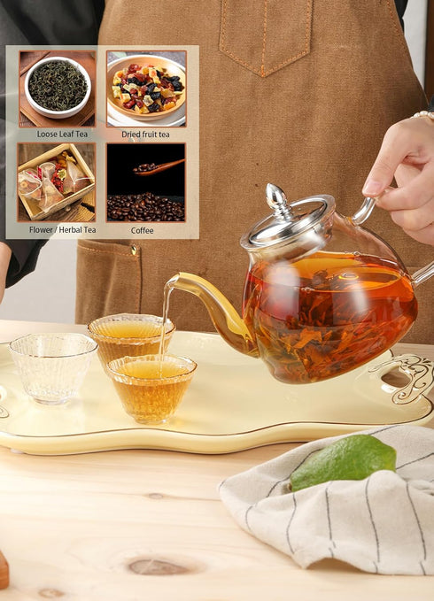 6 1000ml 33.8oz TETWIN Glass Teapot Including Blooming Flower Tea Balls, Stovetop Safe Tea Pot with Removable Infuser