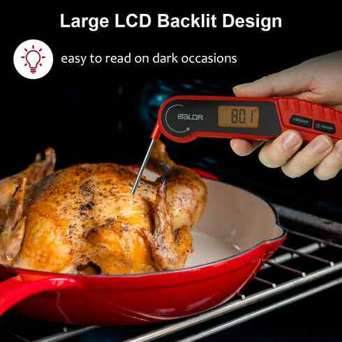 BALDR Meat Thermometer, Instant Read Digital Food Thermometer, Waterproof Probe for Outdoor Grill Cooking