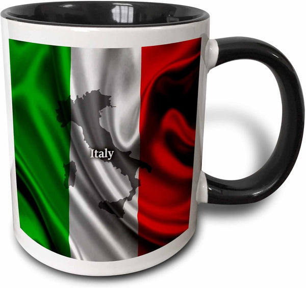 3dRose Italian Flag Design - Two Tone Black Mug, 11oz
