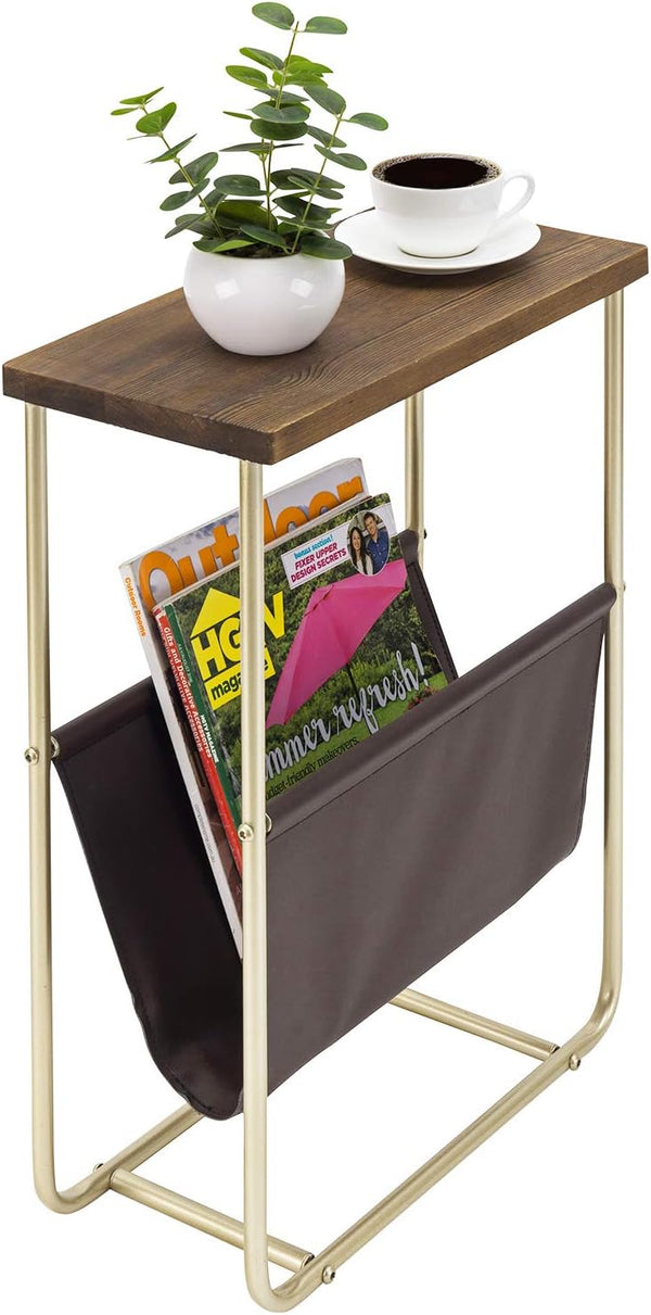 MyGift Living Room Side Table, Dark Brown Burnt Wood End Table and