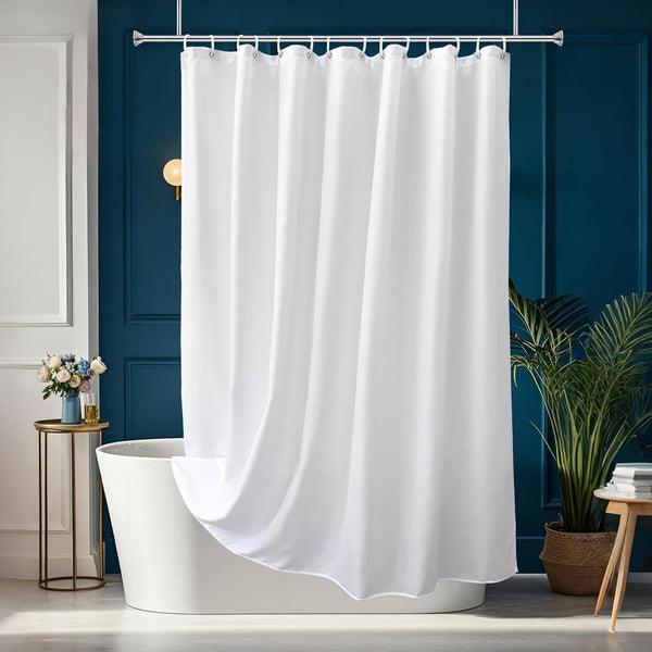 Long Shower Curtain Liner, 78 Inches Height, Water-repellent Fabric with 12 Hooks, White, 72x78
