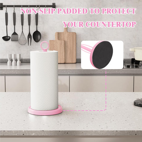 Countertop, Pink Paper Towel Holder Pink Kitchen Accessories Decor, One-Handed Tear, Stainless Steel, Weighted Base