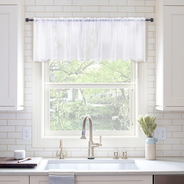 MIULEE Window Valance Half Sheer Curtains, Rod Pocket Voile Drapes, Extra Wide for Small Window, 60 x 18 Inch