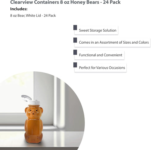 8 24 Pack) Ounce Plastic Squeezable Honey Bears with Sealable Flip Top Lids - BPA Free, Hand Wash Only (White