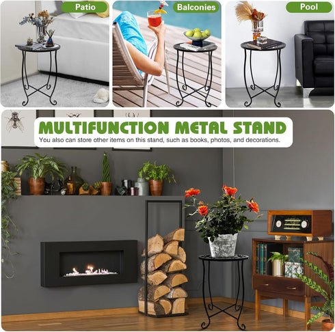 Fashion&cool Outdoor Side Tables, Weather Resistant Metal Patio Side Table, Small Round Outdoor End Table Side Table