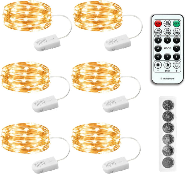 6PCS Fairy Lights Battery Powered with Remote, 7ft 20LEDs Warm White Twinkle