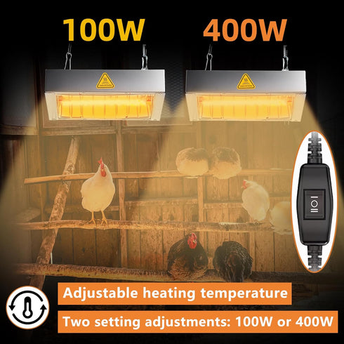 400W, 2 Settings, Chicken Coop Heater for Winter, Heat Lamp for Chickens Chicken Heater for Coop with Heating