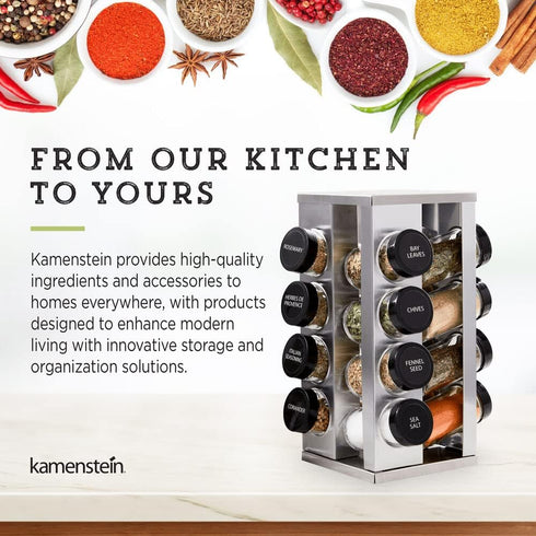 16 Countertop 5 Kamenstein Jar Montauk Revolving Spice Rack Organizer with Spices Included, FREE Spice Refills