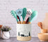 Bear Utensil Holder for Countertop, Ceramic Kitchen Utensil Crock, Large White Cooking Utensil Holder with Forest Design