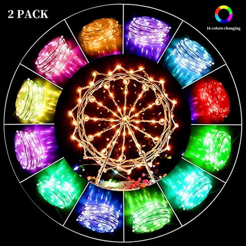 50 16.4Ft 2 Pack TenSteed Fairy Lights Battery Operated Twinkle Lights with Multicolor Changing, LED, Silvery Copper