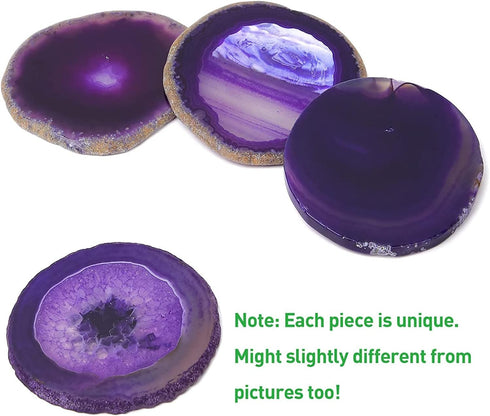 Set 4, Purple Agate Coasters of Natural Stone Drink Coasters with Unique Patterns, Decorative Table Coasters for Coffee