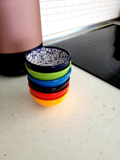 Decorative Turkish Ceramic Bowl Set of 6 - Handcrafted Multicolor Small Bowls (Multi 9)