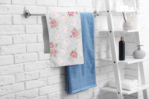 oFloral Pink Rose Hand Towels, Cotton Washcloths with Seamless Pattern, Vintage Style Soft Towels (15X30 Inch)