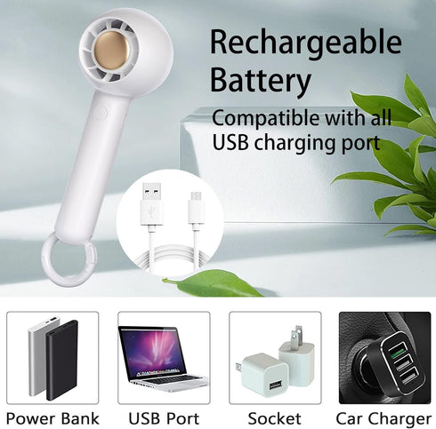 Portable Mini Handheld Fan, Rechargeable Personal Lash Fan for Women Makeup, 2 Speeds for Indoor Outdoor Travel - White