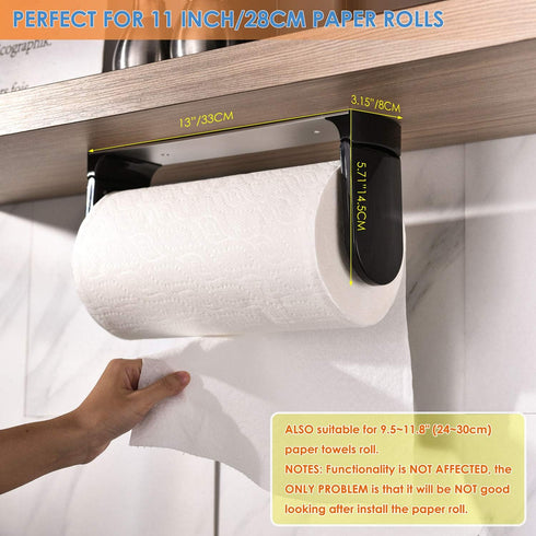 simpletome ONE HAND TEAR Paper Towel Holder, Under Cabinet Adhesive or Drilling Installation, Black