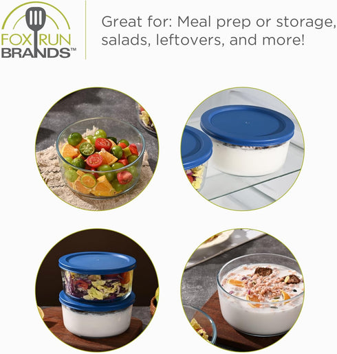 Set 2 1 Fox Run Glass Yogurt Containers with Lids, of Glass Bowls for Yogurt, Salads and Leftovers, Quart Capacity Each