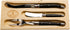 Jean Dubost Laguiole 3-Piece Cheese Knife Set - Black Handles, Rust-Resistant Stainless Steel, Includes Wooden Tray,